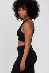 Black Ribbed Crossover Sports Bra