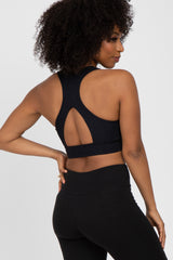 Black Ribbed Crossover Sports Bra