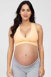 Peach Ribbed Crossover Maternity Sports Bra