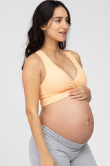 Peach Ribbed Crossover Maternity Sports Bra