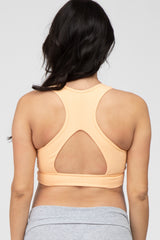 Peach Ribbed Crossover Maternity Sports Bra