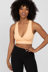 Peach Ribbed Crossover Maternity Sports Bra