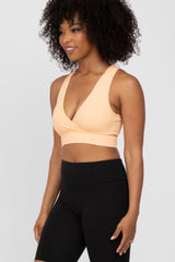 Peach Ribbed Crossover Sports Bra