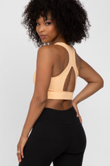 Peach Ribbed Crossover Sports Bra