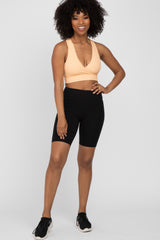 Peach Ribbed Crossover Sports Bra