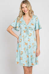 Blue Floral Short Sleeve Maternity Dress