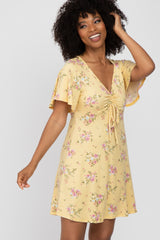 Yellow Floral Short Sleeve Dress