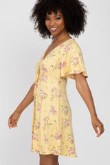 Yellow Floral Short Sleeve Dress