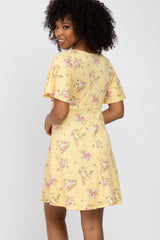 Yellow Floral Short Sleeve Dress