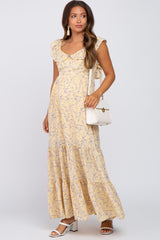 Yellow Floral Ruffle Tiered Maternity Maxi Dress