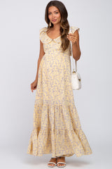 Yellow Floral Ruffle Tiered Maternity Maxi Dress