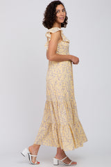 Yellow Floral Ruffle Tiered Maxi Dress