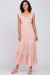 Pink Floral Ruffle Tiered Maxi Dress