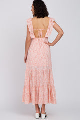 Pink Floral Ruffle Tiered Maxi Dress