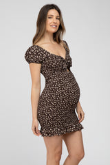 Brown Floral Smocked Cutout Maternity Mini Dress