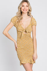 Yellow Floral Smocked Cutout Mini Dress