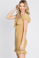 Yellow Floral Smocked Cutout Mini Dress