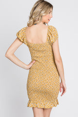 Yellow Floral Smocked Cutout Mini Dress