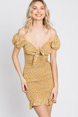 Yellow Floral Smocked Cutout Mini Dress