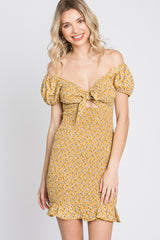 Yellow Floral Smocked Cutout Mini Dress