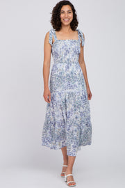 Blue Floral Smocked Tiered Maxi Dress