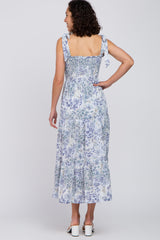 Blue Floral Smocked Tiered Maxi Dress