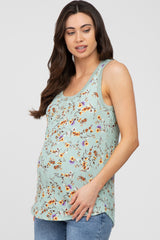 Mint Floral Sleeveless Ribbed Maternity Top