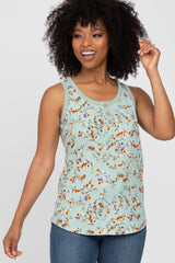 Mint Floral Sleeveless Ribbed Maternity Top