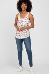 Ivory Floral Sleeveless Ribbed Top