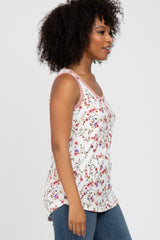 Ivory Floral Sleeveless Ribbed Top