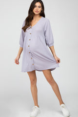 Lavender Button Accent 3/4 Sleeve Maternity Dress