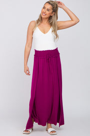 Plum Layered Side Smocked Waist Maternity Maxi Skirt