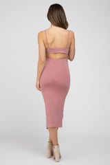 Pink Cutout Side Slit Maternity Midi Dress