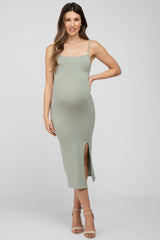 Light Olive Cutout Side Slit Maternity Midi Dress