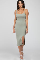 Light Olive Cutout Side Slit Maternity Midi Dress