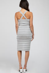 Heather Grey Striped Side Slit Midi Dress