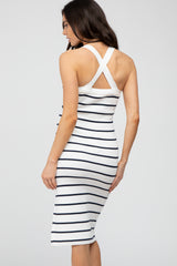 White Striped Side Slit Maternity Midi Dress