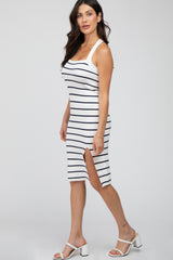 White Striped Side Slit Midi Dress