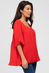 Red Crochet Accent Dolman Top