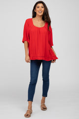 Red Crochet Accent Dolman Top