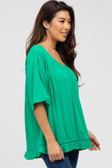 Kelly Green Crochet Accent Dolman Top