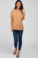 Camel V-Neck Short Sleeve Top