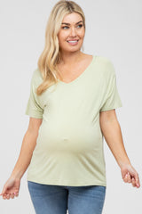 Light Olive V-Neck Short Sleeve Maternity Top