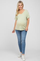 Light Olive V-Neck Short Sleeve Maternity Top