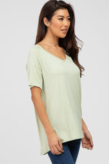 Light Olive V-Neck Short Sleeve Top