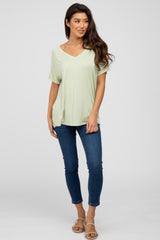 Light Olive V-Neck Short Sleeve Top