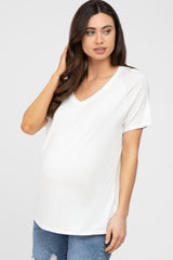 White V-Neck Short Sleeve Maternity Top