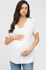 White V-Neck Short Sleeve Maternity Top