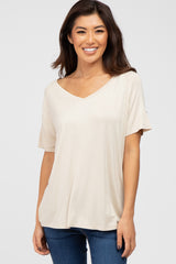 Beige V-Neck Short Sleeve Top