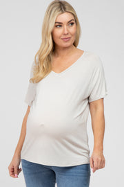 Grey V-Neck Short Sleeve Maternity Top